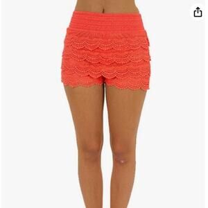 CORAL Crochet Tiered Lace Shorts by Whispers - Medium